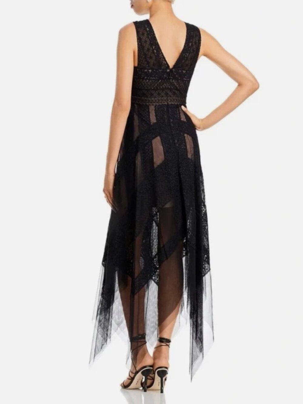 BCBGMAXAZRIA Handkerchief Andi Black Lace Trim Tulle Evening Dress - NWT Size 6 - Picture 7 of 9